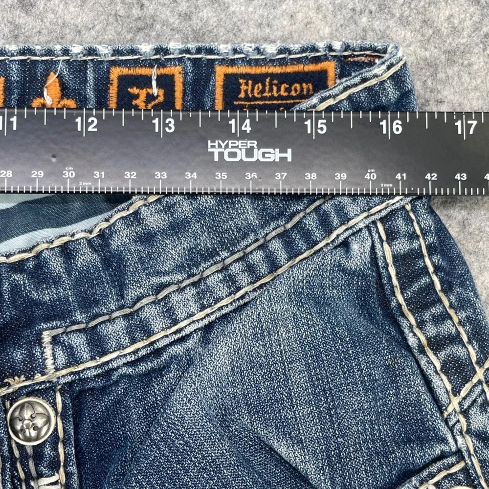 Rock Revival Helicon Jean Men 32x28 Blue Distressed Embroidered Straight Grunge